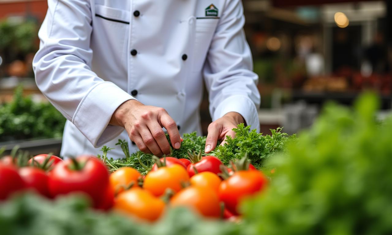 Chef sélectionnant des produits frais au marché local
