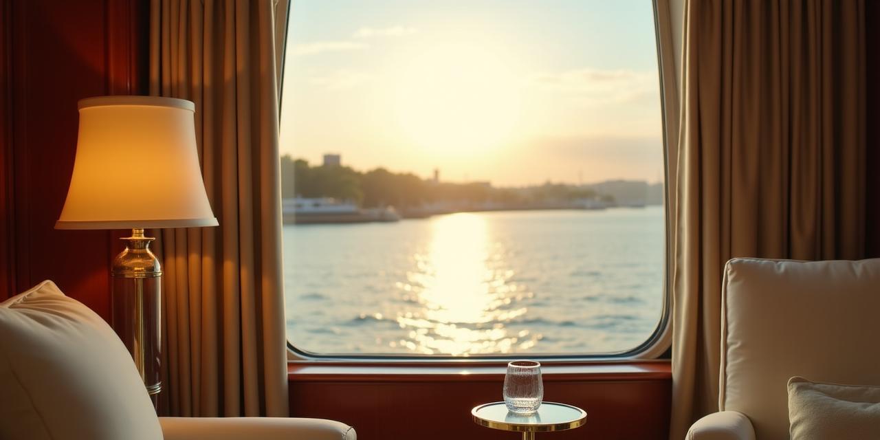Vue d'une cabine de luxe surplombant le fleuve au lever du soleil